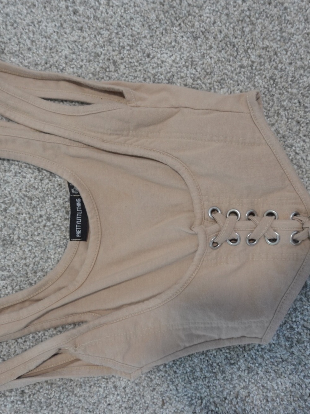 PrettyLittleThing Taupe Lace-Up Ribbed Crop Top